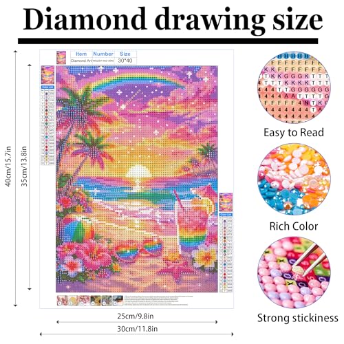ckdiluy Beach Diamond Art Kits for Adults Beginners, 5D DIY Tropical Beach Diamond Painting Kits, Full Round Drill Diamonds Dots Gem Art Crystal, Home Wall Decor 12X16 Inch - color: WDZSH-042