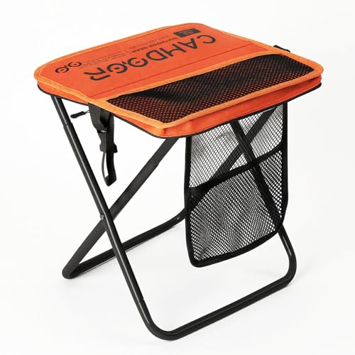 CAMDOOR Portable Folding Stool 16 Inch Collapsible Stool for Adults 400 lbs | Heavy Duty Camping Stool, Rust-Proof Steel Frame, 1.6 lbs Ultralight, Easy Fold and Unfold, Fit Backpack for Hiking Fishing - color: Orange