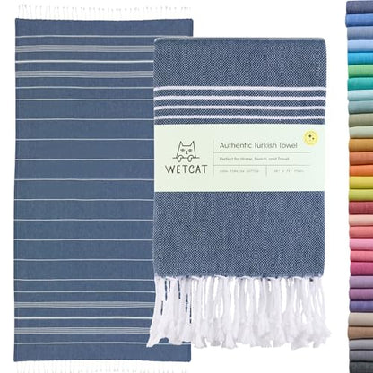 WETCAT Turkish Beach Towel Oversized (38"x71") 100% Turkish Cotton, Made in Turkey - Sand Free, Extra Large, Ultra Soft, Quick Drying, Compact & Lightweight for Travel - Dark Blue - color: Dark Blue, size: Beach Towel (38" x 71")