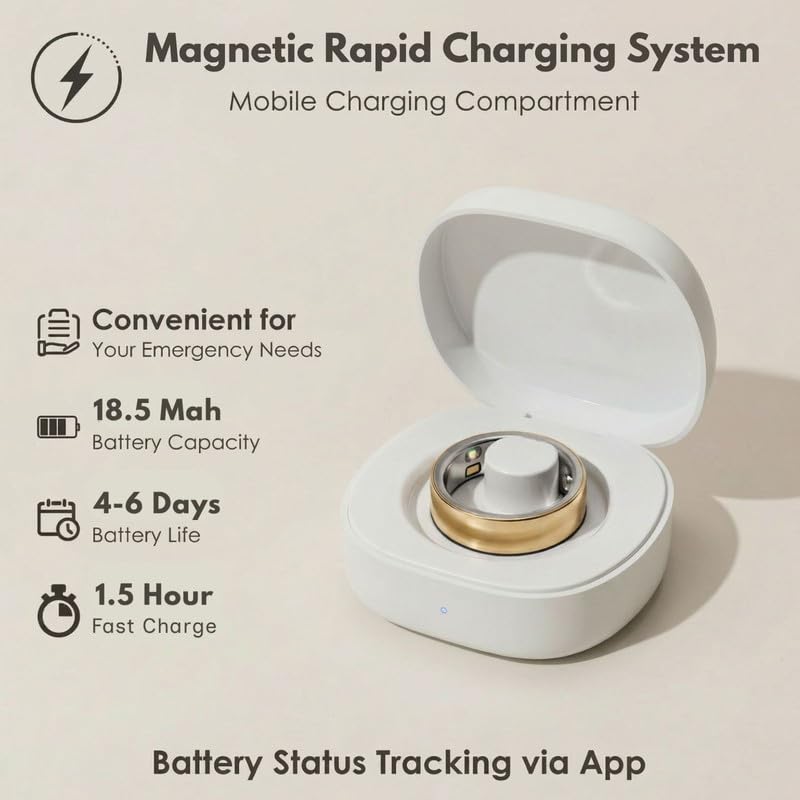 Smart Ring Health Tracker 5ATM Waterproof Sport Ring Exclusive Vibration Alerts Titanium Blood Oxygen/Sleep/Emotional Management Women Cycle Prediction Compatible with iOS/Android Sunlight Gold 6.5 - color: Sunlight Gold, size: 6.5