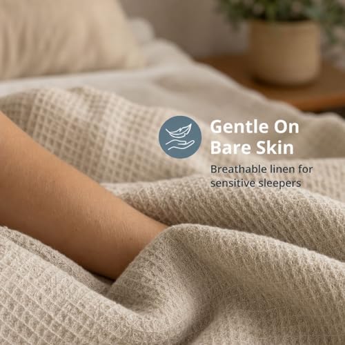 Pure 100% Linen Throw Blanket 50x60-inch Waffle Weave Linen Beach Blanket - color: Natural Linen, size: Throw Blanket