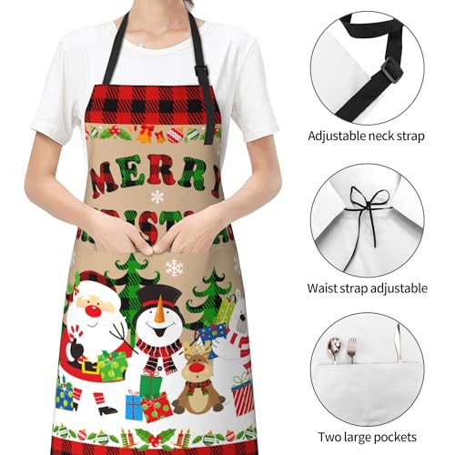 Artist Painting Apron with 2 Pockets Painters Art Aprons Gifts for Women Men - color: Christmas Santa Snowman Reindeer