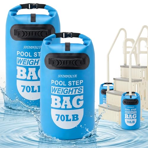 Pool Ladder Weights for Above Ground Pools,Sand Bags 2 Pack 70lb | Above Ground Pool Step Sand Bags with Handles, 500D PVC Durable Waterproof & Foldable Sandbags for Swimming Pool Stairs - color: Sky Blue, size: 70LB