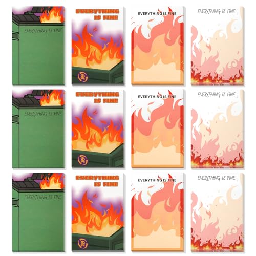 Dumpster On Fire Desk Accessories,Flames are Burning Cute Sticky Notes | 12 Pads 3.54 x 2.36 Inch,It's Fine I'm Fine Everything is Fine,Memo Notes Funny Office Gifts for Women Men Coworkers - color: 12pcs Dumpster-b