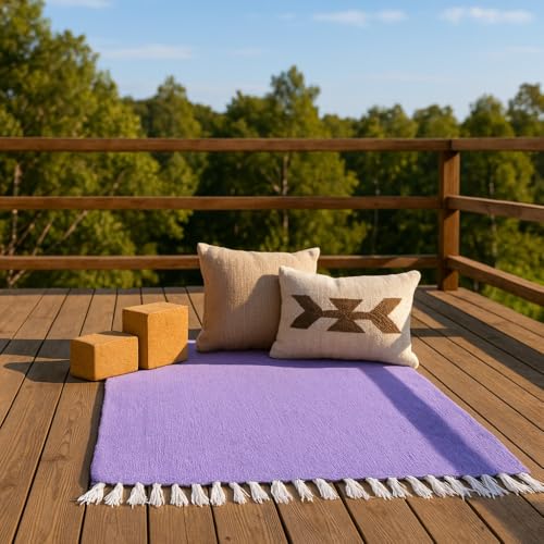Open Road Goods Solid Color Mexican Yoga Blanket – Large Handwoven Throw for Yoga, Beach, Camping or Home – Soft and Durable Cotton Blend - color: Violet Blanket