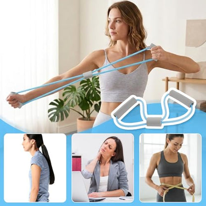 Asnomy Band Set – 8-Tubes Pedal Resistance Band with Handle, Ankle Resistance Band with Figure 8 Resistance Band for Strength Exercises, Training for Stretching The Abdomen,Waist,Arms and Legs - color: Grey Blue