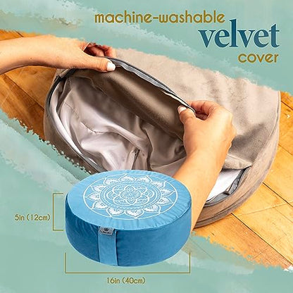 Florensi Meditation Cushion Velvet Floor Pillow with Buckwheat Fill - color: Ocean Abyss