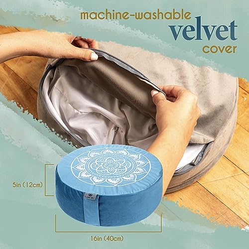 Florensi Meditation Cushion Velvet Floor Pillow with Buckwheat Fill - color: Sage Green