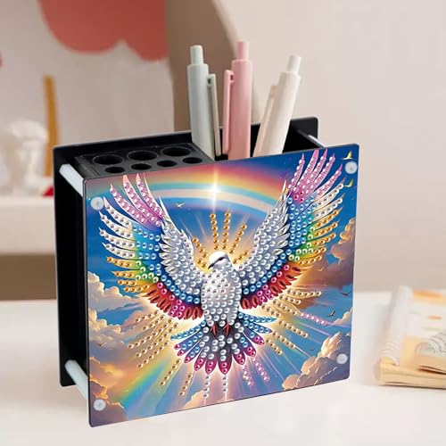 DIY Bird Diamond Art Painting Pen Holder, Diamond Pencil Case Gift, Makeup Brush Multifunctional Ornaments, Pencil Cup Pen Organizer Desktop Storage for Office, Study