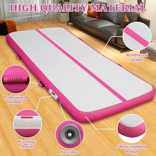 Air Mat Tumble Track, Gymnastics Mats Tumbling Track with Electric Air Pump for Home Use Cheerleading Training Kids Gym Yoga - color: Pink, size: 10ftx6.6ftx4inch