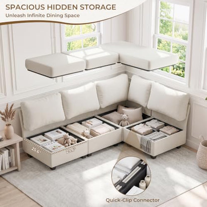 Breakfast Nook Bench with Storage, 4 Seats Modular Corner Banquette Seating - size: 4 Seats