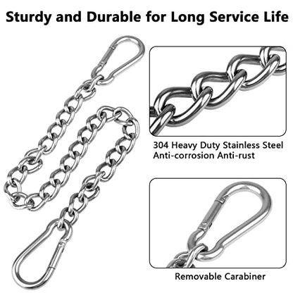 Heavy Duty Hammock Chains with 4 Carabiners - Stainless Steel Hammock Chair Hardware for Indoor/Outdoor Use, 1500 LB Capacity(2 Sets)