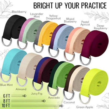 TECEUM 2 IN 1 Yoga & Mat Strap for Stretching – Cotton – 6/8/10 ft - color: Green Avocado, size: 10 ft