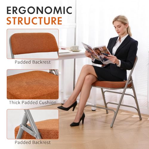Folding Chair Fabric Padded Seat Indoor Foldable Chair Grey 2 Pack - color: Tawny X2