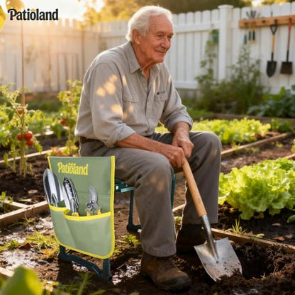 Garden Kneeler and Seat, Gardening Workseat with Tool Pouch and HandBag - color: Green-modle C