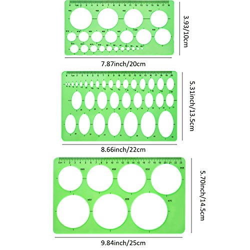 Hestya 3 Pieces Circle Template for Drawing 3 Sizes Circle Stencil Templates for Drafting Round Plastic Geometric Stencil for Office and School Building Formwork Drawings(Clear Green)