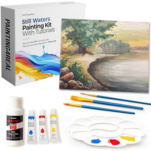 Painting4Real DIY Art Painting Kit for Adults with Video Tutorials – Learn to Paint Still Waters - 9 Pieces Acrylic Paint Set & Art Supplies for Adults, Mother Day Gift for Mom, Women, Art Lover - color: Still Waters