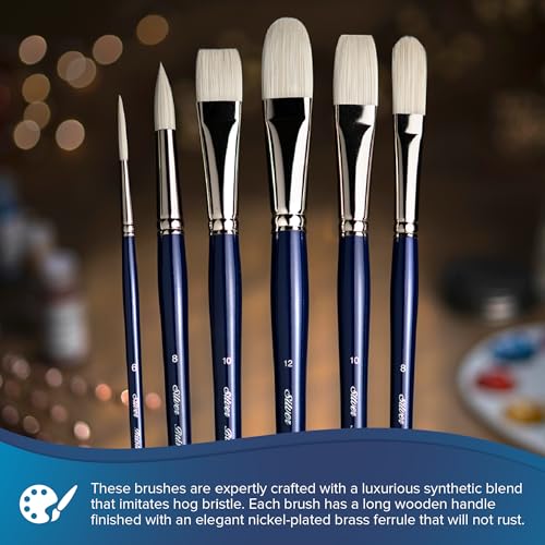 Silver Brush Limited Bristlon Long Handle Rounds Oil Paintbrush Set, 7pc | Sizes 00, 0, 1, 2, 3, 4, 6, Stiff Fine Point White Synthetic Bristle, Lightly Textured Strokes, Superb Paint Absorbency - color: Long Handle Rounds, size: 7 count