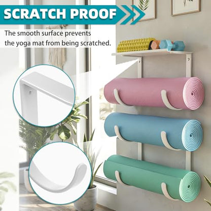 Yoga Mat Holder Wall Mount, No Tying, No Straps - color: 4-Tiers（with Floating Shelf）