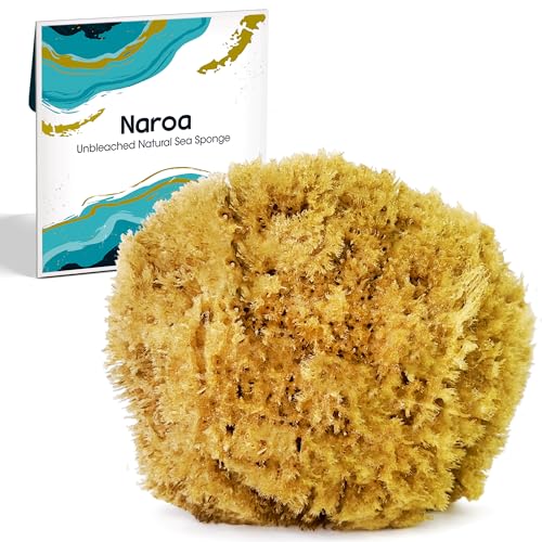 Naroa Exfoliating Natural Sponge for Shower Large | Bath Sea Loofah for Healthy Skin | Unbleached Bathing Body Scrubber Puff | Plastic Free (L)
