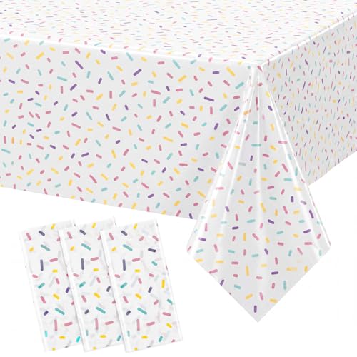 Mindsoft 3 Pcs White Stripe Polka Dot Plastic Tablecloth Party | Disposable Table Covers for Birthday Wedding Celebration, Dalmatian Print Design, Easy Cleanup, Modern Art Decoration - color: White, style: Stripe Polka Dot