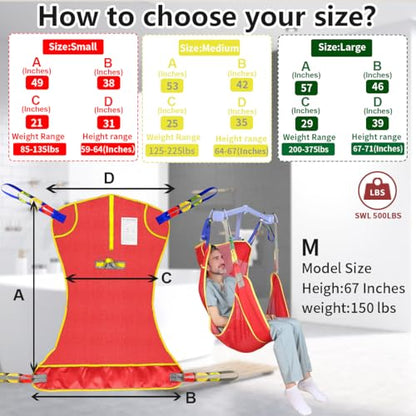 EZ Assistive Universal Full Body Patient Lift Sling for Patient Lift or Transfer, Lift Sling with Mesh Fabric Suitable for Bedridden,Elderly or Disabled to Bathing - size: Medium-Red