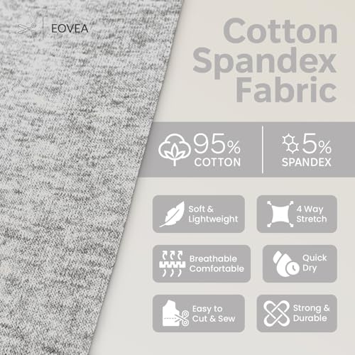 EOVEA - Cotton Spandex Fabric by The Yard - 4 Way Stretch Jersey Knit - Spandex & Cotton T-Shirt Fabric - Lightweight, Breathable - 60" Wide Roll| 10 oz(Heather Grey, 1 Yard) - color: Heather Grey, size: 1 Yard