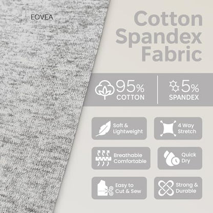 EOVEA - Cotton Spandex Fabric by The Yard - 4 Way Stretch Jersey Knit - Spandex & Cotton T-Shirt Fabric - Lightweight, Breathable - 60" Wide Roll| 10 oz(Heather Grey, 1 Yard) - color: Heather Grey, size: 1 Yard