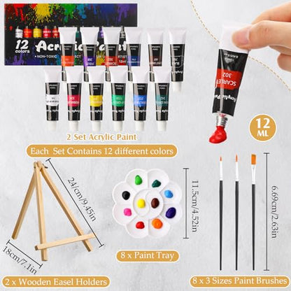 Cholemy 36 Pcs Paint and Sip Kit Gift for Adults 8''x10'',Mountain | Pre Drawn Canvas, Painting DIY Afro Acrylic Painting Kit, Wood Easel Brushes, Date Night Bulk, Summer Halloween Party - style: Mountain