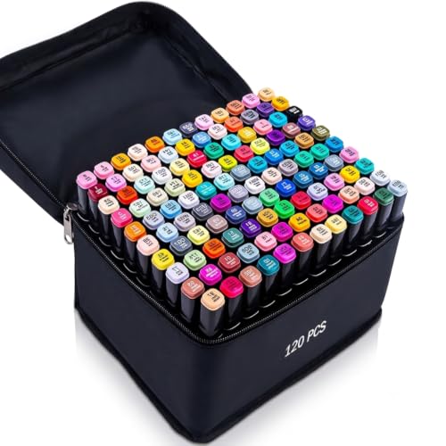 Alcohol Markers 120 Colors with Base Drawing Pen Dual Tip Art Markers for Sketch Anime Illustrations