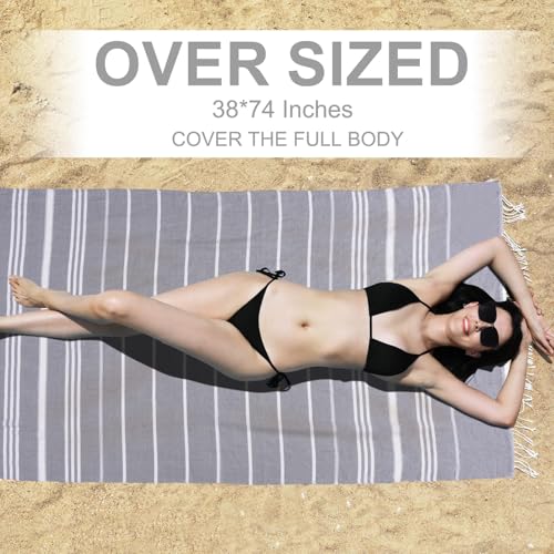 Genovega 6 Packs Oversized Turkish Beach Bath Towel Set Bulk 74"x38" Extra Large Sand Free Quick Dry Swim Camping Pool Clearance Towels Travel Blanket Adult Essentials Light Blue Grey Coral Stripe - color: Multi Stripe Two