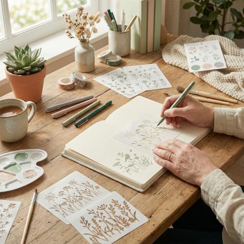 12 Pieces Wildflower Stencils for Painting,Reusable Flower Stencils Set with Large & Small Sizes,DIY Plastic Painting Templates for Wall,Wood,Fabric,Canvas,Crafts - style: 12PCS 6x4.7"