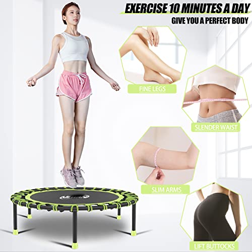 Newan 40"-48" Silent Mini Trampoline Fitness Trampoline Bungee Rebounder Jumping Cardio Trainer Workout for Adults-Max Limit 330lbs - color: 40" Round green (NO Handle)