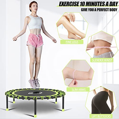 Newan 40"-48" Silent Mini Trampoline Fitness Trampoline Bungee Rebounder Jumping Cardio Trainer Workout for Adults-Max Limit 330lbs - color: 40" Round green (NO Handle)