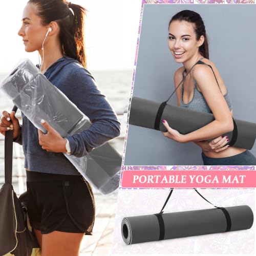 Tinideya 3 Pcs Yoga Mat and Blocks Set 6mm Non Slip Strap - color: Dusty Blue
