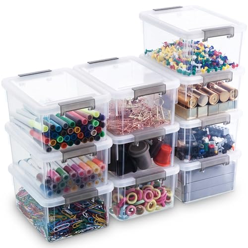 Citylife 10Packs 1.3Qt Small Storage Bins with Lids,Stackable Clear | Plastic Containers for Beads, Buttons, Sewing Supplies, Office Supplies and Small Toys - color: Clear White, size: 1.3 QT(10 Pack)