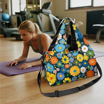 Yoga Mat Bag for Men Women Canvas Yoga Mat Carrier Take In Out Mat Easily for Beach Swim Bags Pool Sports Gym - color: Cute Daisy