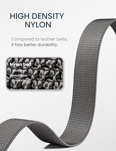 GEIT Stretch Nylon Belt,1 3/8" Elastic Belt with Quick Release Buckle - color: Grey, size: Waist 28"-34" (Length41")