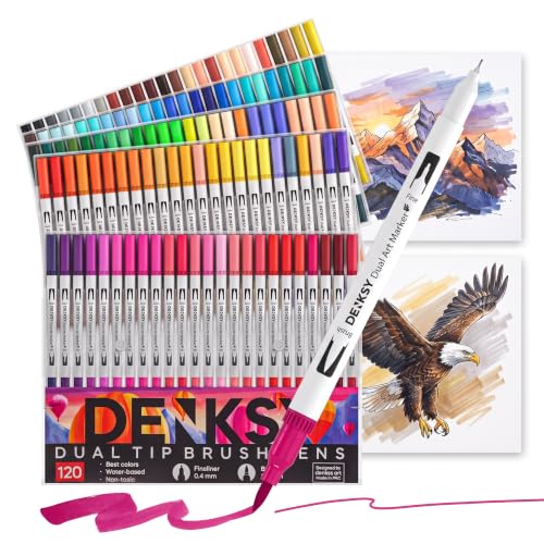 120 Watercolor Markers Set | Water Color Pens with Brush & Fineliner, Water-Based Art Markers | Dual Tip Markers for Adult Coloring, Lettering, Calligraphy, Sketching, Journaling & Illustration - color: White