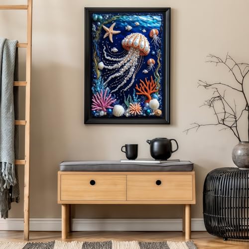 CHWGLFGG 5D Deep Sea Dream Jellyfish Diamond Art Kits for Adults Beginners | Diamond Painting Kit DIY Full Round Drill Paint by Diamonds Dot Gem Art for Adult, Home Wall Decor 12X16inch - color: KM908-1