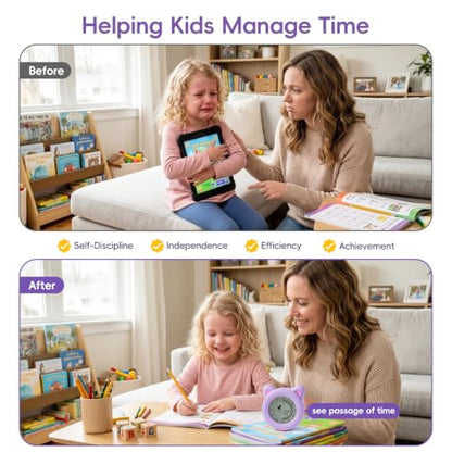 299 Minute Visual Timer for Kids, Cat Countdown Timer with Pause ﻿ | Digital Classroom Timer with Clock and Alarm, ADHD Autism Toddler Support, Time Management Tool, Girl Pomodoro Timer, Purple