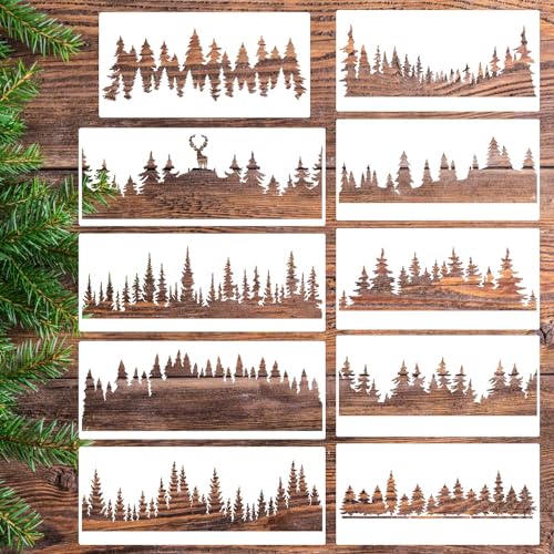 Pine Tree Stencil Tree Stencils for Painting | Reusable Wood Burning Stencils Forest Drawing Templates for Painting on Wood Wall Fabric Furniture - style: Pine Tree