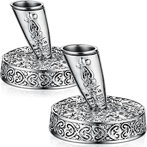 Tenare 2 Pieces Vintage Round Metal Feather Pen Holder Insertion Pen Holder Feather Quill Stand Desktop Dip Pens Base for Office Supplies Student Present(Silver) - color: Silver