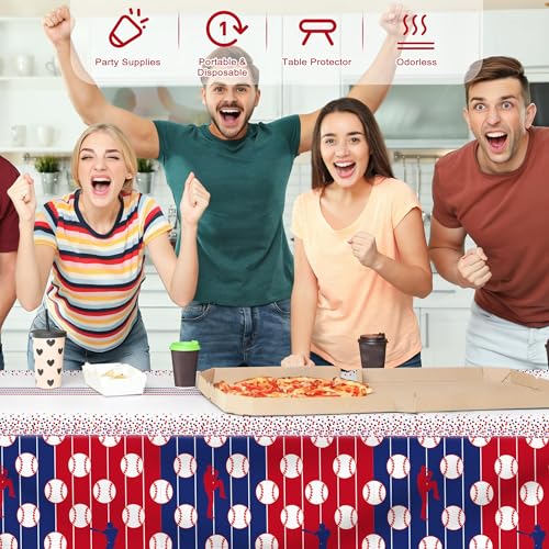 Kochorie 2 Pcs Baseball Tablecloths, 54 x 108 Inch Disposable Baseball Party Table Cover, Plastic Rectangular Baseballs Pattern Table Cloth for Sports Event Birthday Party Supplies - style: Baseball
