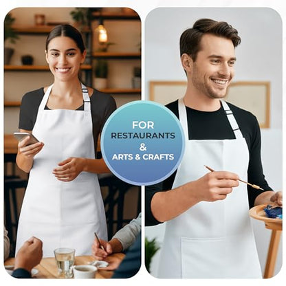 Utopia Kitchen 4 Pack Bib Apron Adjustable with 2 Pockets, Water and Oil Resistant, Cooking Kitchen Chef Apron for Women Men - color: White