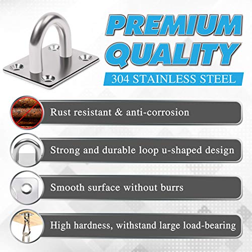 Premium M8 Heavy-Duty Stainless Steel Pad Eye Snap Hook, Ceiling Hook, 4PCS | 2PCS Eye Hooks + 2PCS Snap Hooks, Hanging Kit with Screws for Hammock Chair Swing, Yoga, Gym, Sun Shade Sail, Plant Hangers