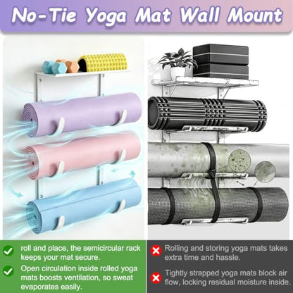 Rubber Coated Yoga Mat Holder, No Straps Required - size: 2-tier shelf