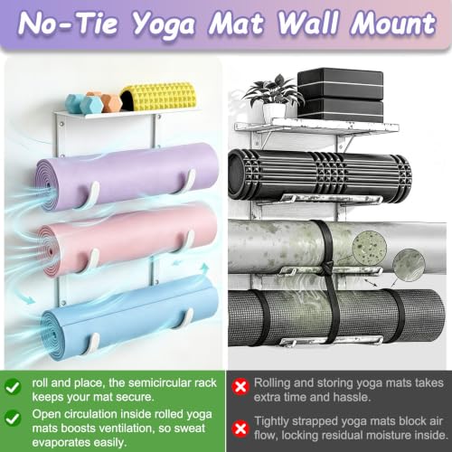 Rubber Coated Yoga Mat Holder, No Straps Required - size: 2-tier shelf