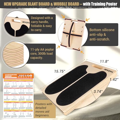 3-in-1 Slant Board & 180°/360° Balance Board, 300 LBS Capacity Calf Stretch