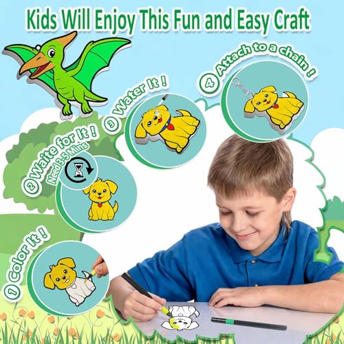 mom&myaboys 3D Aqua Puff Art Kit for Kids - Mess-Free Magic Water Painting Craft, DIY Color & Inflate Animals Activity, Creative Travel Gift for Girls & Boys Ages 4-10 (Animal-Zoo) - style: animal-zoo